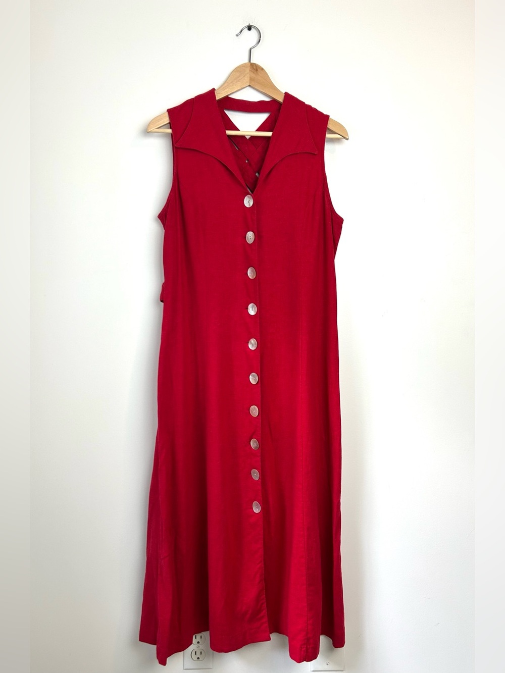 Vintage Red Linen Blend Maxi Dress